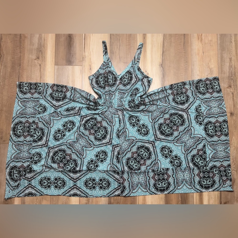 H&M Handkerchief Sundress with V-Neck Aqua Batik Print